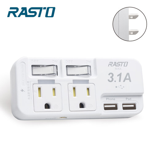 RASTO FP1 二開二插三孔二埠 USB壁插