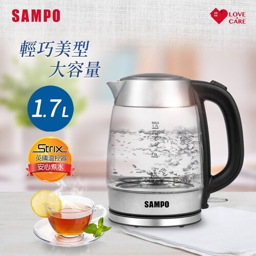 【SAMPO聲寶】1.7L大容量玻璃快煮壺 KP-CB17G