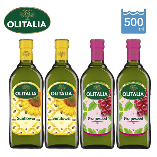 義大利【Olitalia 奧利塔】葡萄籽油 (500ml*2瓶) +葵花油(500ml*2瓶)，合計共4瓶