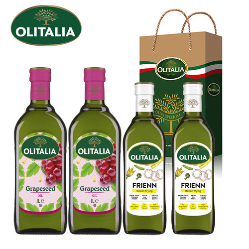 義大利【Olitalia 奧利塔】葡萄籽油 (1000mlx2瓶)+高溫葵花油 (750mlx2瓶)