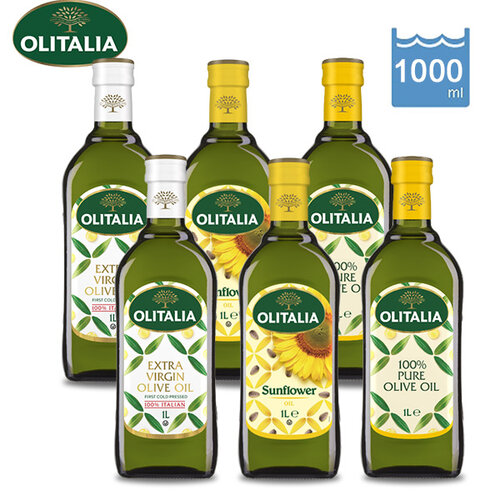 義大利【Olitalia奧利塔】特級冷壓橄欖油+純橄欖油+葵花油 (1000ml) 三款各2瓶，合計6瓶，(3禮盒)