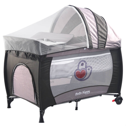 POPO 雙層安全嬰兒床(具遊戲功能)(棕色)附贈尿布台、遮光罩與蚊帳