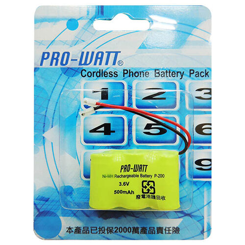 【PRO-WATT】萬用接頭 無線電話電池3.6V 500mah (P200)