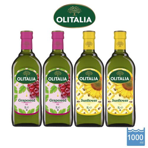 【義大利Olitalia奧利塔】葡萄籽油(1000ml*2瓶)+葵花油(1000ml*2瓶)禮盒