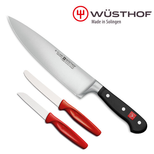 《WUSTHOF》德國三叉CLASSIC 20cm主廚刀2件組(含鋸齒刀+水果刀)