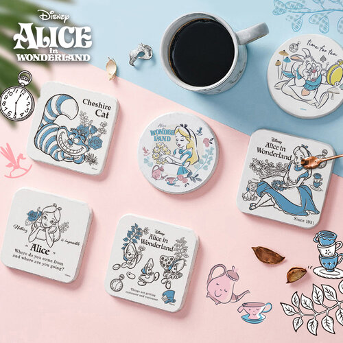 【Disney 迪士尼 】愛麗絲 珪藻土杯墊(2入/組) 柴郡貓/白兔/牡蠣寶寶