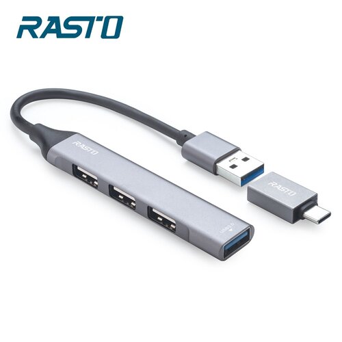 RASTO RH7 USB 3.0 鋁合金四孔HUB集線器贈TypeC接頭