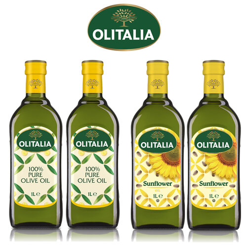 【奧利塔olitalia】純橄欖油2瓶+葵花油2瓶(1000mlx4瓶-禮盒組)
