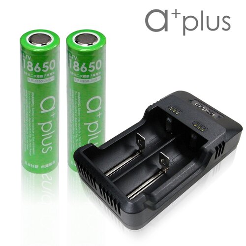【a+plus】微電腦全智能電池充電器+18650鋰電池2600mAh平頭2入(全智能充電組-平頭)