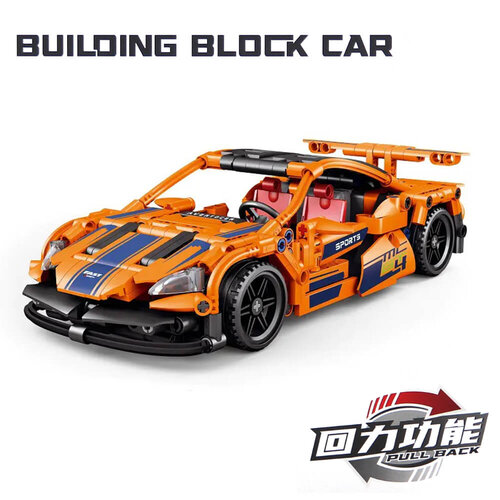 BUILDING BLOCK CAR 積木組裝迴力車(益智拼裝積木) - 橘色超跑