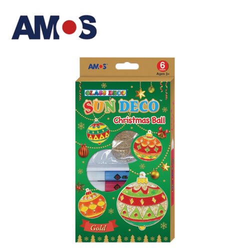 【AMOS 阿摩司】韓國原裝 6色聖誕彩球模型版DIY玻璃彩繪組