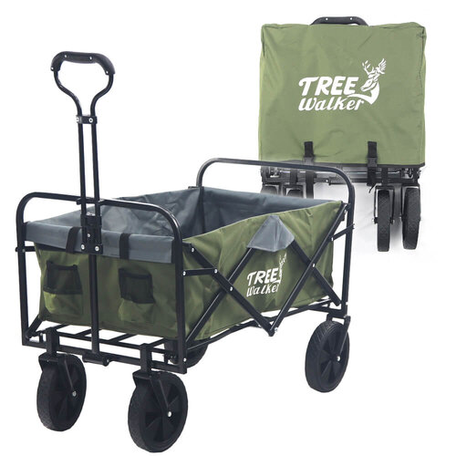 TreeWalker 多用途露營便攜摺疊置物手拉車(四輪推車)-軍綠