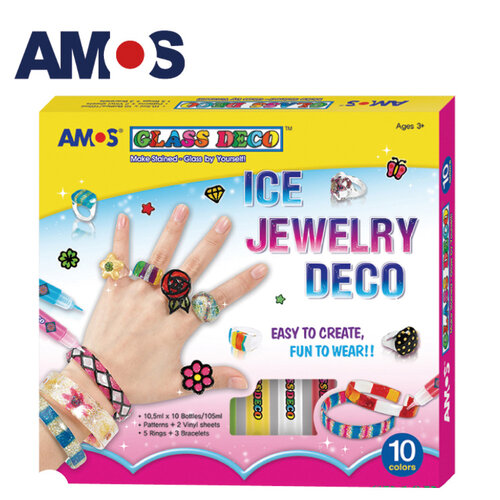 【AMOS 阿摩司】韓國原裝 10色戒指手環DIY玻璃彩繪組