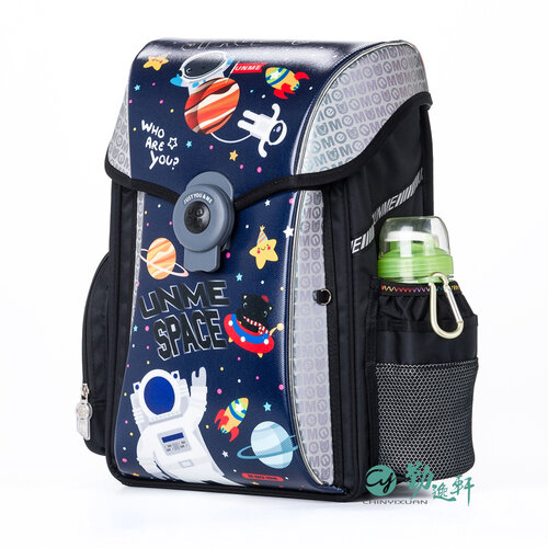 UnMe 夢想家透氣輕量人體工學後背書包 磁扣書包 兒童書包 護脊書包-太空人黑色-台灣製造