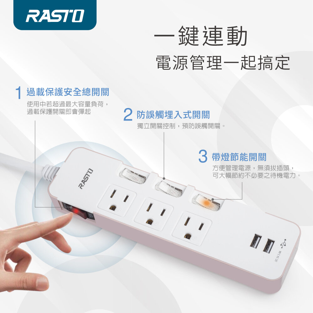 2入組 Rasto Fe8 四開三插三孔二埠usb延長線 1 8m E Payless 百利市購物中心