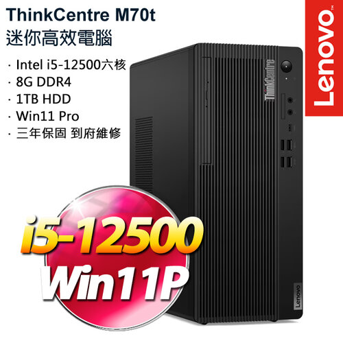 Lenovo 聯想 ThinkCentre M70t Gen 3 i5-12500/8G/1TB HDD/W11Pro 桌上型電腦