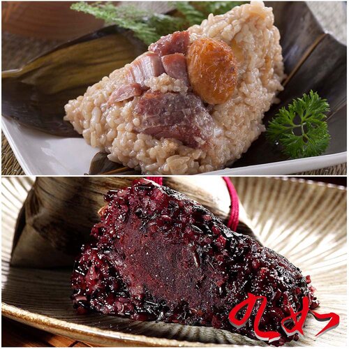 端午預購-九如商號 紫米豆沙粽3入(180g/入)+湖州鮮肉蛋黃肉粽3入(200g/入)