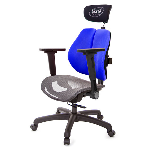 GXG 雙軸枕 雙背工學椅(4D平面摺疊手) 中灰網座 TW-2706 EA1H