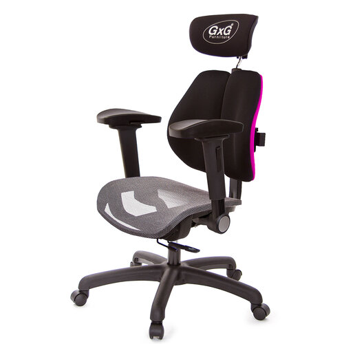 GXG 雙軸枕 雙背工學椅(4D弧面摺疊手) 中灰網座 TW-2706 EA1D