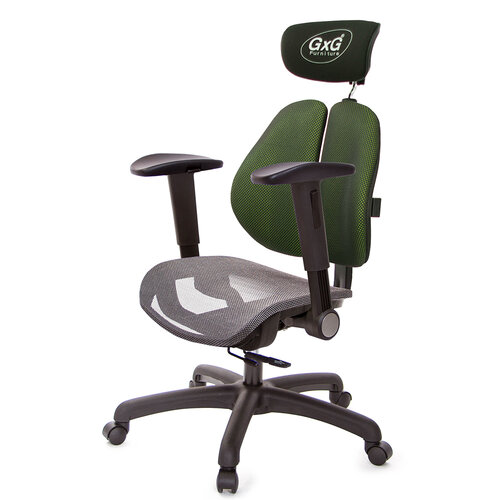 GXG 雙軸枕 雙背工學椅(摺疊滑面扶手) 中灰網座 TW-2706 EA1J