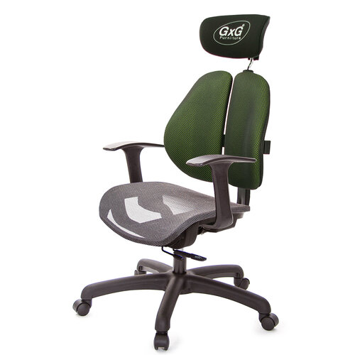 GXG 雙軸枕 雙背工學椅(T字扶手) 中灰網座 TW-2706 EA