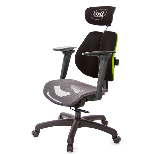 GXG 雙軸枕 雙背工學椅(3D手遊休閒扶手) 中灰網座 TW-2706 EA9M