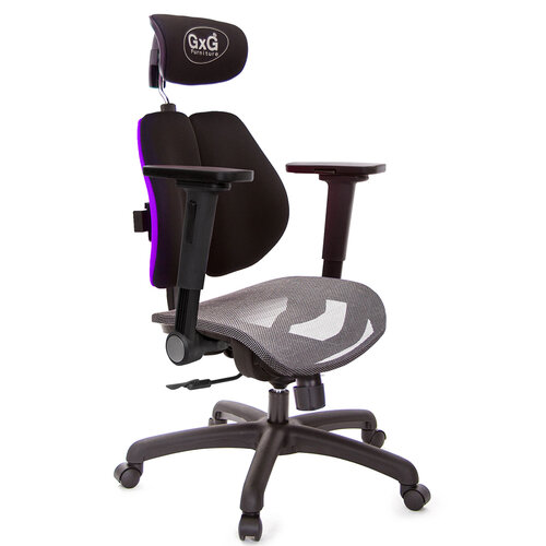 GXG 雙軸枕 雙背電腦椅(4D平面摺疊手) 中灰網座 TW-2704 EA1H