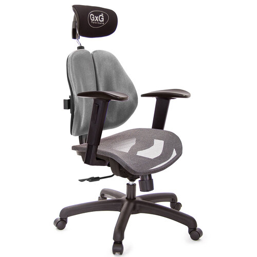 GXG 雙軸枕 雙背電腦椅(2D升降手) 中灰網座 TW-2704 EA2