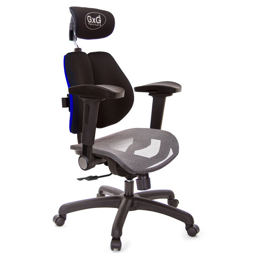 GXG 雙軸枕 雙背電腦椅(4D弧面摺疊手) 中灰網座 TW-2704 EA1D