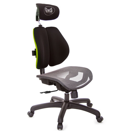 GXG 雙軸枕 雙背電腦椅(無扶手) 中灰網座 TW-2704 EANH