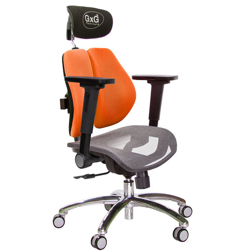 GXG 雙軸枕 雙背電腦椅(鋁腳/4D平面摺疊手) 中灰網座 TW-2704 LUA1H