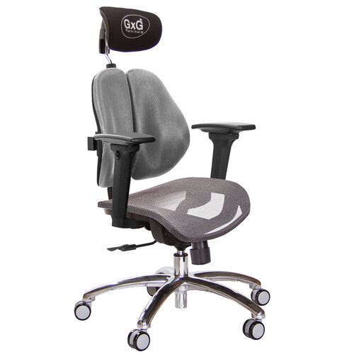 GXG 雙軸枕 雙背電腦椅(鋁腳/3D升降扶手) 中灰網座 TW-2704 LUA9