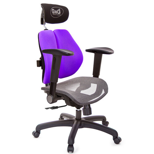 GXG 雙軸枕 雙背電腦椅(摺疊滑面扶手) 中灰網座 TW-2704 EA1J