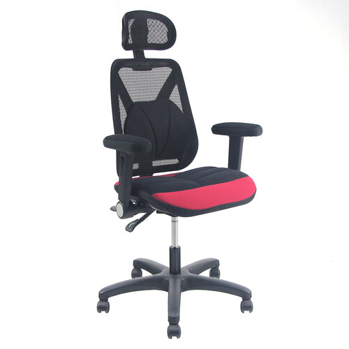 DR. AIR 人體工學全氣墊扶手頭枕辦公網椅(2301)-黑紅
