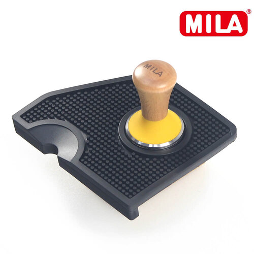 MILA櫸木彩膠填壓器58mm黃+MILA梯柱咖啡填壓墊