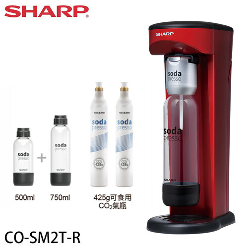 【SHARP 夏普】Soda Presso氣泡水機 2水瓶+2氣瓶-番茄紅(CO-SM2T-R)