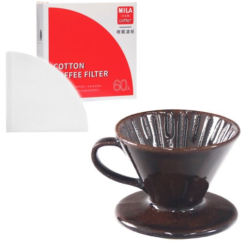 MILA日本製 織部燒 咖啡濾杯02-琥珀飴釉+棉質漂白濾紙錐形
