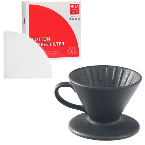 MILA日本製 織部燒 咖啡濾杯02-南蠻黑釉+棉質漂白濾紙錐形
