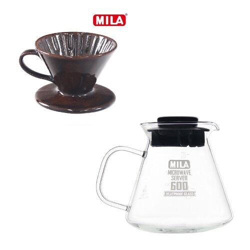 MILA日本製 織部燒 咖啡濾杯02-琥珀飴釉+耐熱玻璃壺600ml