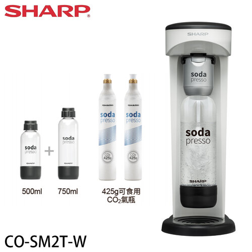 【SHARP 夏普】Soda Presso氣泡水機 2水瓶+2氣瓶-洋蔥白(CO-SM2T-W)