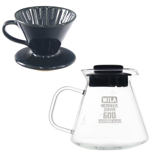 MILA織部燒咖啡濾杯01-清海風琉璃+耐熱玻璃壺600ml