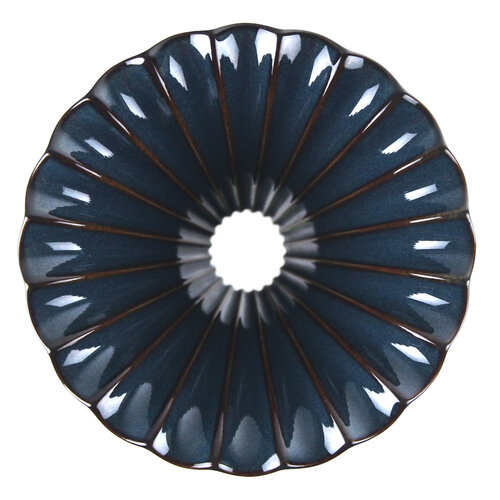 KOYO美濃燒摺摺花瓣陶瓷濾杯02-藍色 + KOYO 手工製原木環形濾杯架