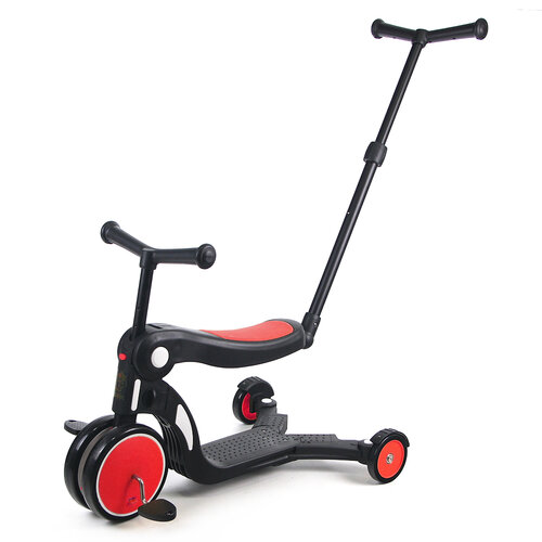 BabyBabe 三合一平衡三輪車附手拉桿(平衡車、滑步車)-賽車紅
