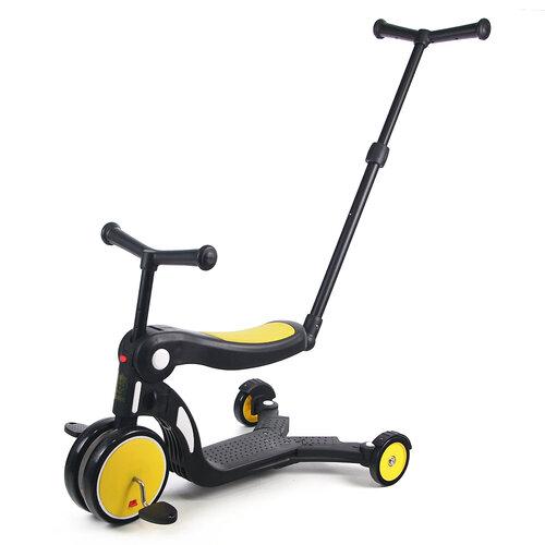 BabyBabe 三合一平衡三輪車附手拉桿(平衡車、滑步車)-經典黃