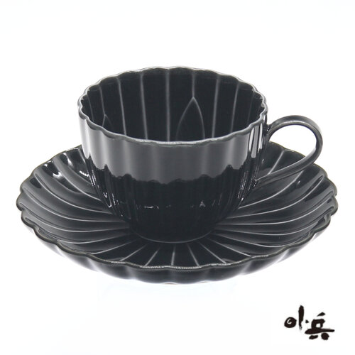 日本製 美濃燒小兵窯陶瓷咖啡杯盤-黑