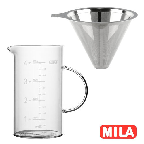MILA 不鏽鋼咖啡濾網+玻璃量杯650ml