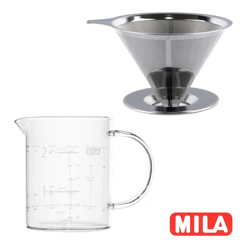 MILA 立式不鏽鋼咖啡濾網+配方量杯350ml