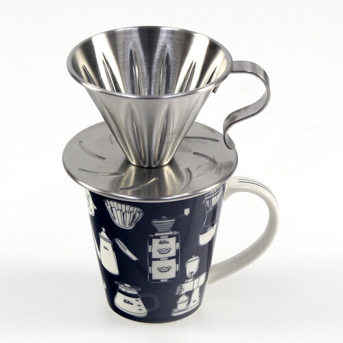 Kalita 馬克杯(咖啡杯、水杯)300ml-深藍加 MILA不鏽鋼咖啡濾杯組合