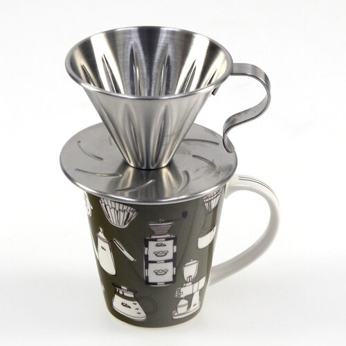 Kalita 馬克杯(咖啡杯、水杯)300ml-卡其 加 MILA不鏽鋼咖啡濾杯組合