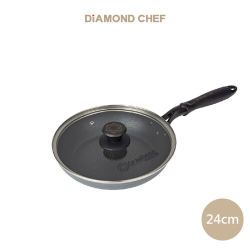 DIAMOND CHEF黑金石墨烯不沾單柄平煎鍋-24CM含蓋